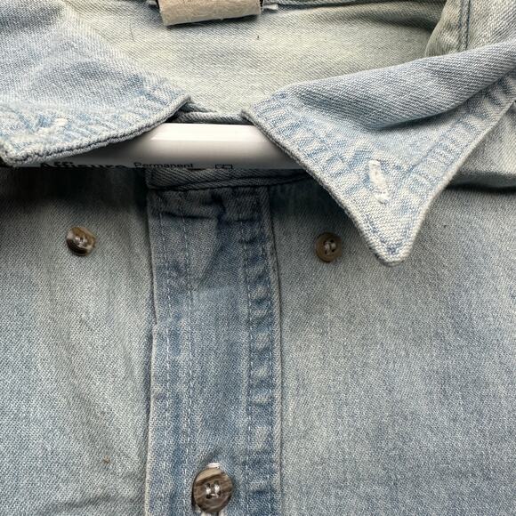 Vintage Mickey Unlimited Disney Denim Button Down Shirt Mens 2XL Goofy Chambray - Picture 9 of 12